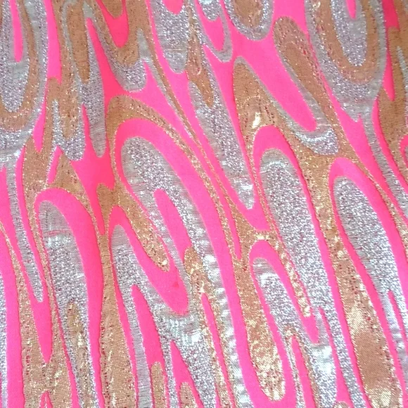 Stunning 1960's Mod Pink Gold Silver Metallic 3/4 Sleeve Blouse S/M - Picture 16 of 17